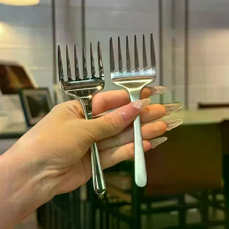 Creative Korean Single Handle Six-tooth Stainless Steel Dessert Fork Fruit Fork Portable 304 Stainless Steel Cake Fork Qme