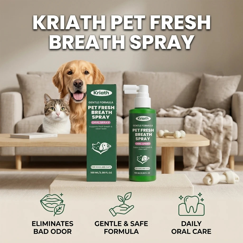 Kriath Pet Fresh Breath Oral Spray Removing Plaque Buildup Eliminate Bad Odor Relieve Oral Discomfort Pet Teeth & Gum Care Mist Qme