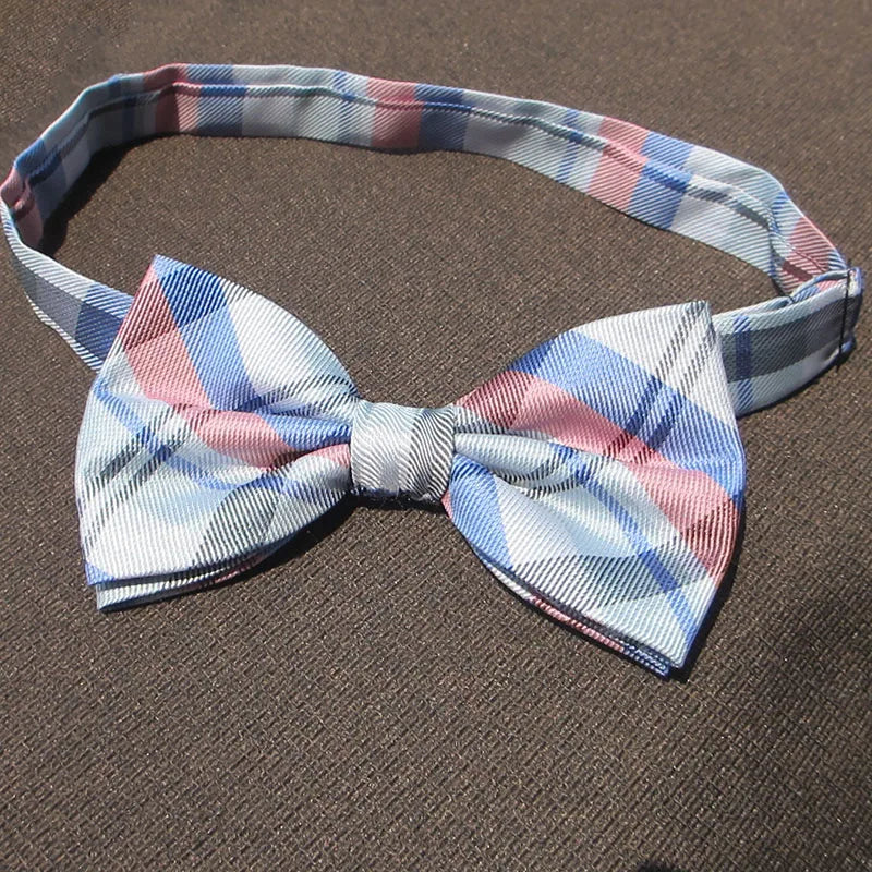 Bowtie Men Formal Necktie Pink Black Plaid Wedding Butterfly Male Qme