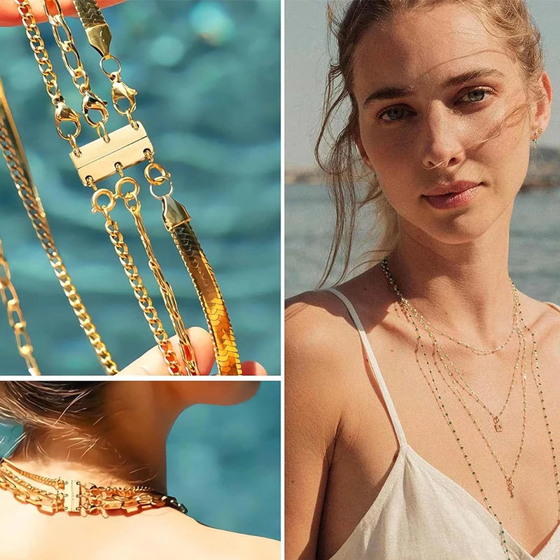 Layered Necklace Clasp 18K Gold and Silver Color Necklace Separator for Layering Multiple Necklace Clasps and Closures for Women Qme