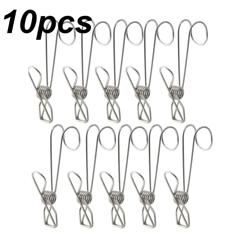 10pcs long tail metal hanging clothes clip with hook, suitable for outdoor, kitchen and office clothing hanging Qme 10pcs