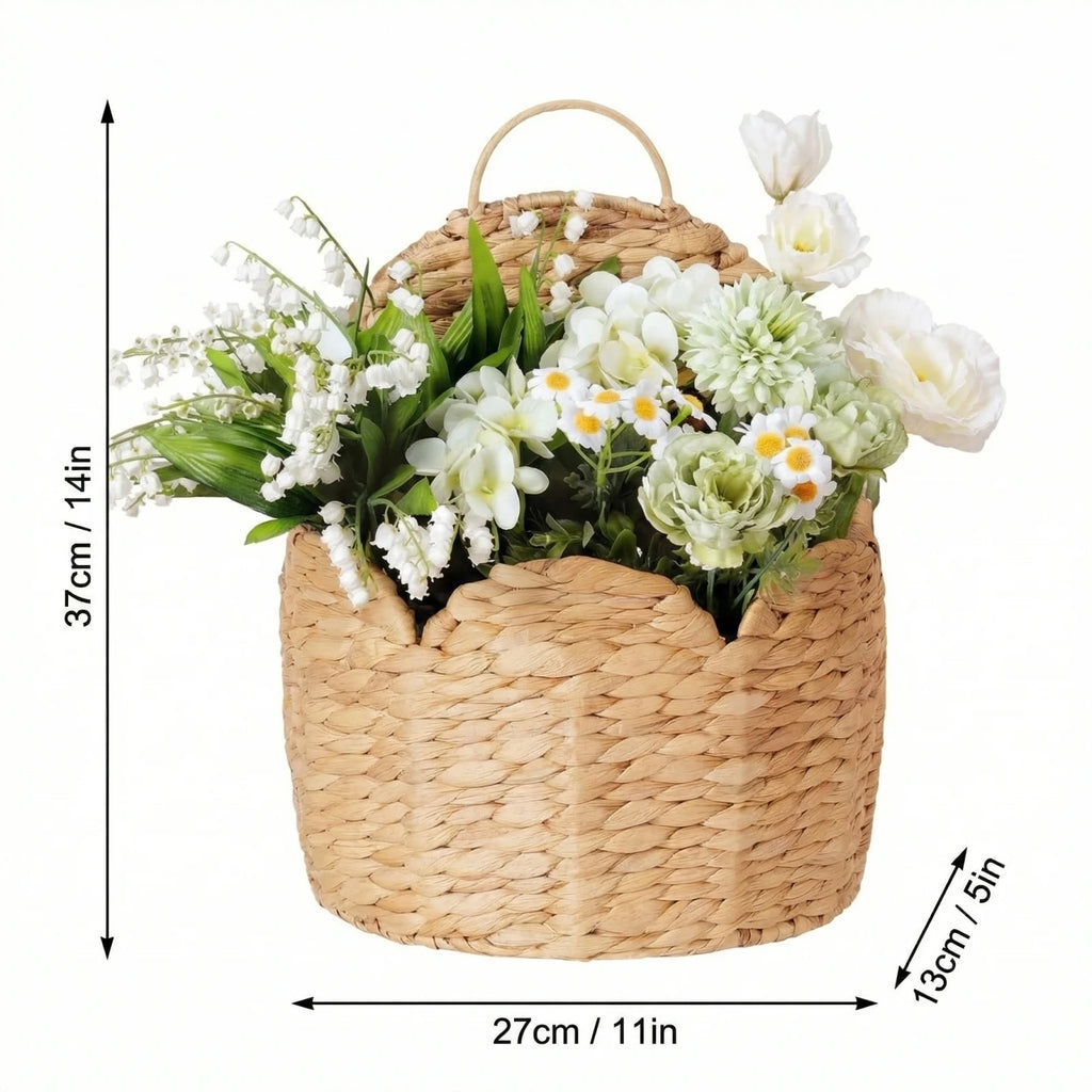Grass Woven Storage Basket Home Wall-mounted Multipropose Storage Basket Living Room Entryway Wall Flower Decor Container Qme