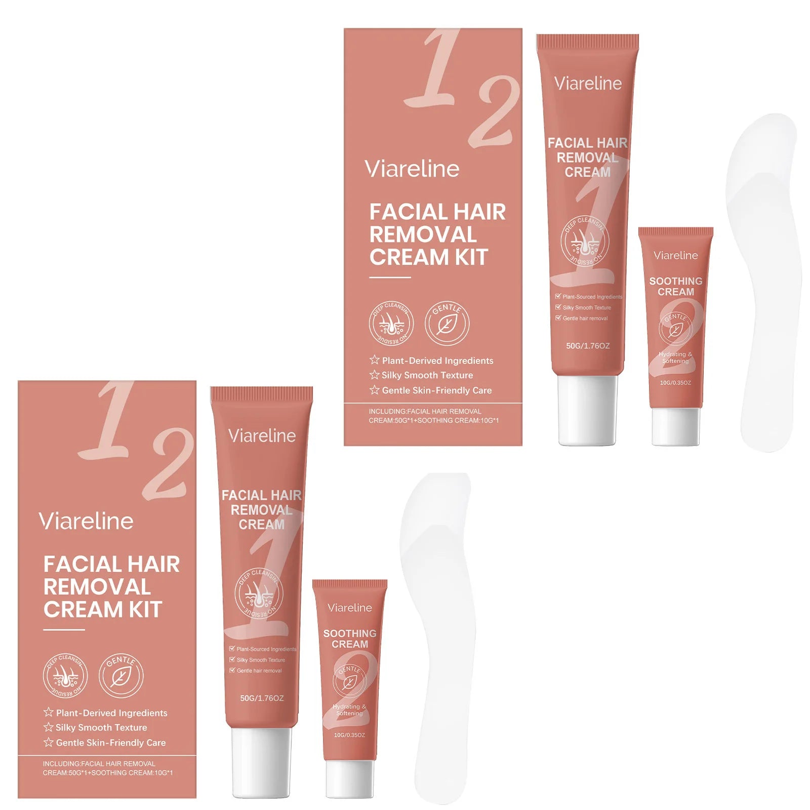 Viareline Facial Hair Remover Cream Kit for Chin Lip Hair Growth Inhibitor Painless Non-irritating Smooth Face Depilatory Cream Qme 2set