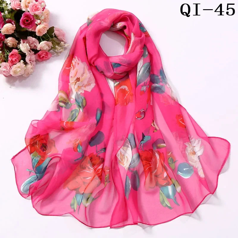 Painting Lotus Beach Sun Protection Chiffon Georgette Scarf Women