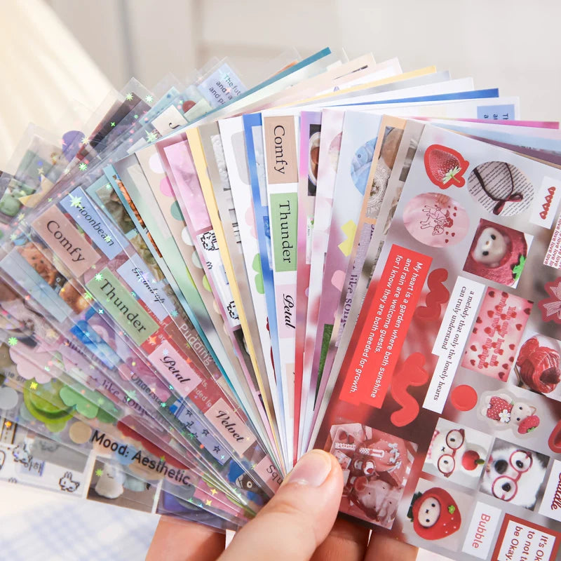 30 Sheets/Bag Vintage Retro Memo Series Dual Texture Laminated Full Die-Cut Sticker Book for DIY Scrapbook Phone Case Notebook Qme