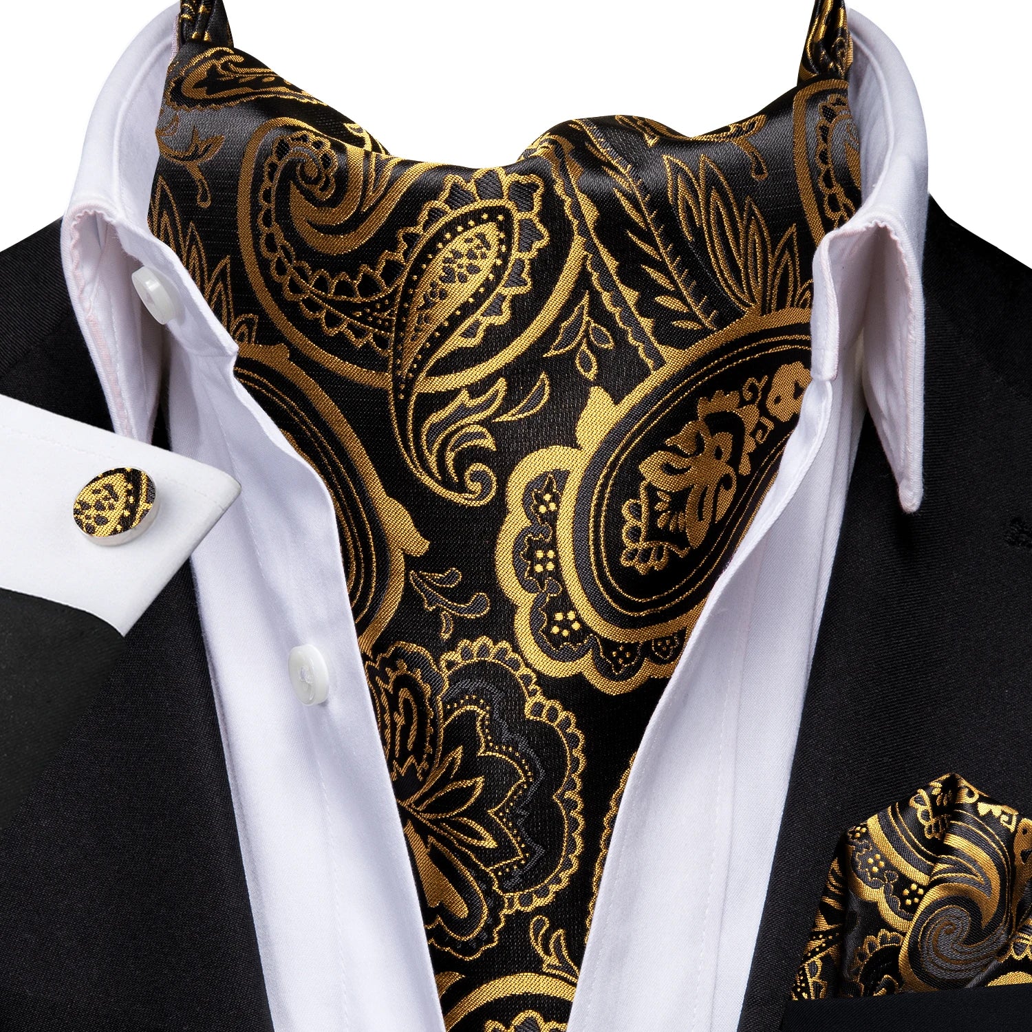 Men's Ascots Fashion Luxury Paisley Cravat Set with Cufflinks and Handkerchiefs for Daily Casual Outing Qme LDAS1058