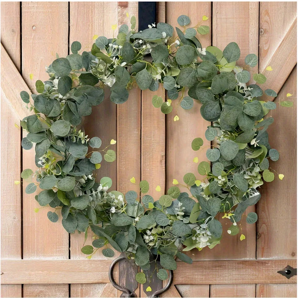 1pcArtificial Eucalyptus Leaves Greenery Garland Faux Plant Spring Vines with White Flowers Berries for Wedding Home Party Decor Qme
