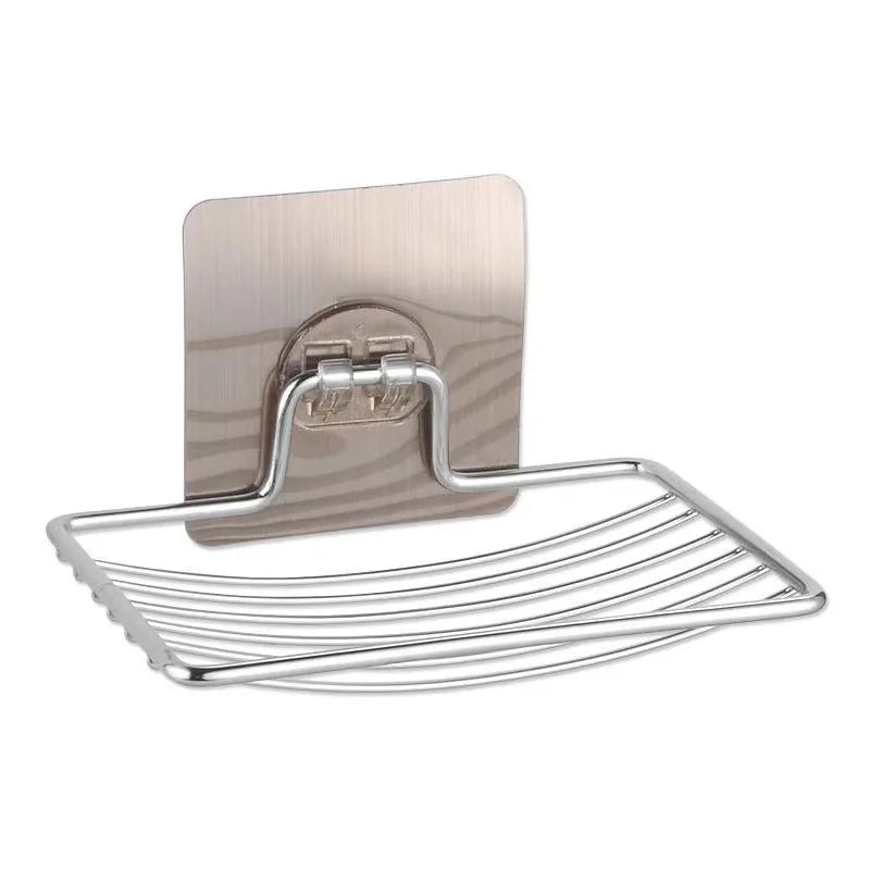 1pc Stainless Steel Soap Rack Soap Box Light Luxury Shelf Punch-free Nail-free Bathroom Single Layer Drain Wall Hanging Qme 1pc silvery