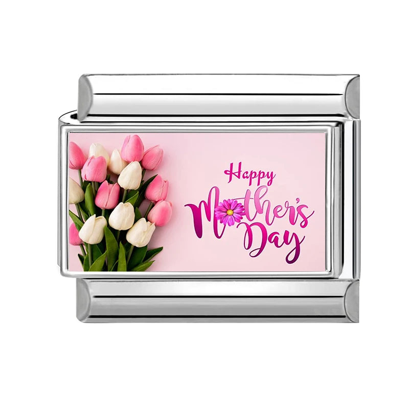Love Mom Series Cute Child Star Flower Italian Charm Links Fit 2cm Stainless Steel Bracelet DIY Jewelry Making Birthday Gifts Qme Style 7
