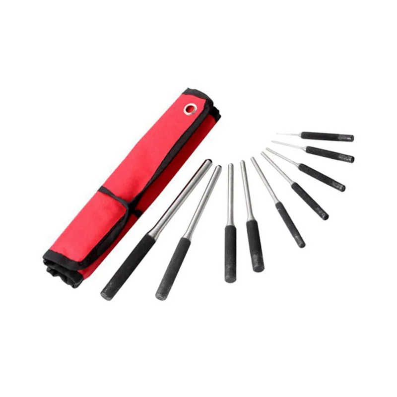 A02F-9-Piece Steel Multi-Size Round Heads Pin Impact Set Professional Hollow End Driver Chisel Tool Qme