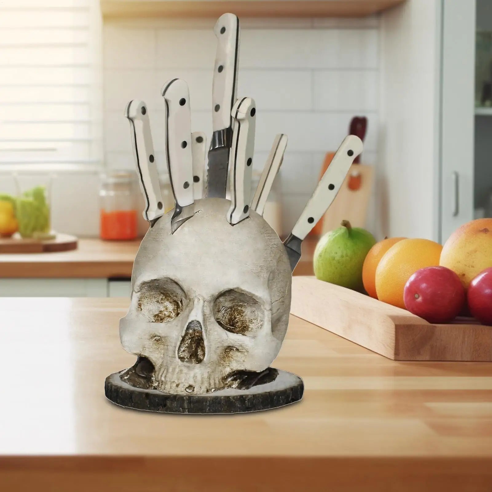 Kitchen Rack For Knives Countertop Skull Head Shaped Kitchen Tools Storage Scary Decoration Home Organization For Fireplaces Qme