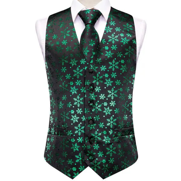 Christmas Colorful Men Vest Tie Pocket Square Cufflinks Set 4 Pieces Xmas Wedding Party Suit Accessories Gifts for Dad Boyfriend Qme