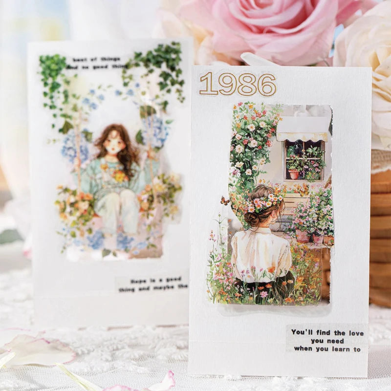 Sticker Tape 60mm*2m Spring Garden Girl PET Die-Cut Tape Scrapbook DIY & Handbook Mobile Phone Case Notebook Decoration Qme