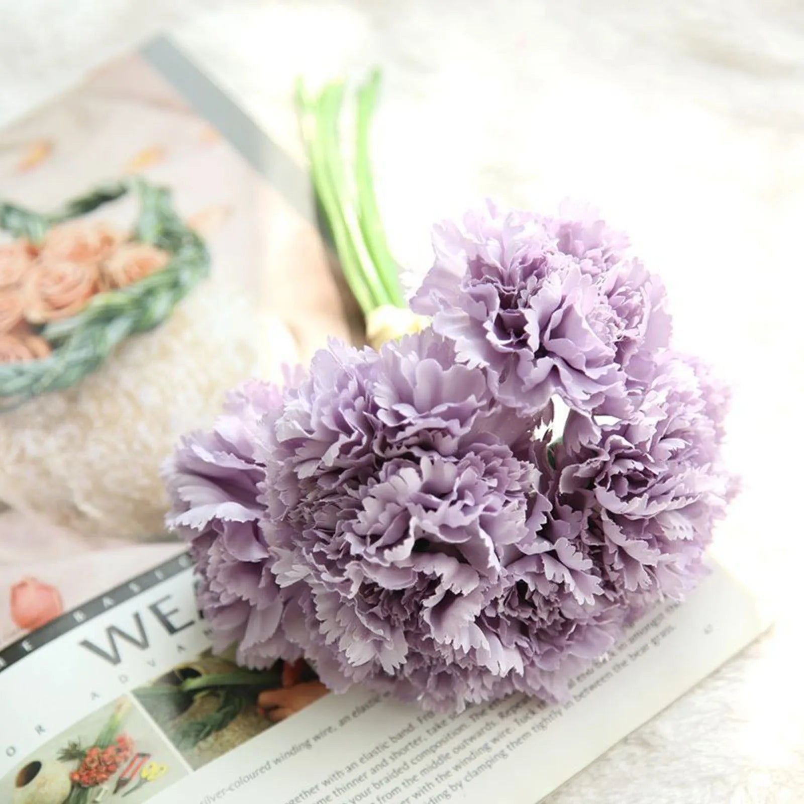 Beautiful Exquisite Successful Carnation Bouquet Holding Flowers Mother's Day Simulation Flower Decoration For Mom Makes Happy Qme purple L
