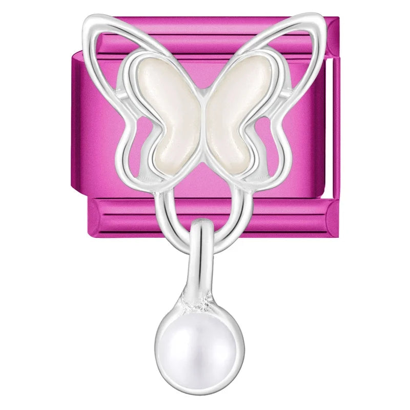 Y2K Rose Series Zircon Flower Butterfly Italian Charm Links Fit