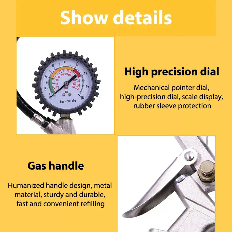Auto Tire Pressure Gauge Gun Air Inflator Pump Repair Tool Qme