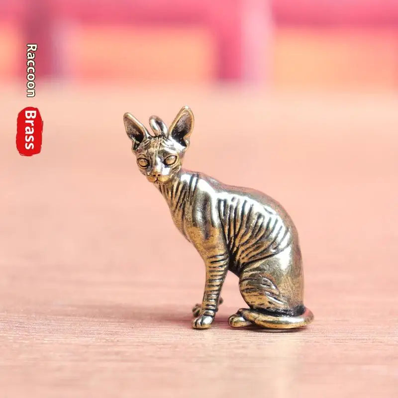 Solid Brass Hairless Cat Small Statue Desktop Ornaments Vintage Qme