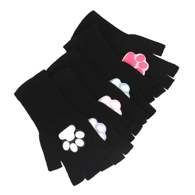 Harajuku Y2k Women Girls 3D Cat Pad Paw Gloves Black Punk Streetwear Qme