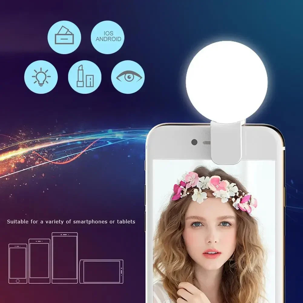 Mobile Phone LED Selfie Ring Light Portable Mini Durable Practical Three Stop Dimming Circle Photography Clip Fill Light Qme