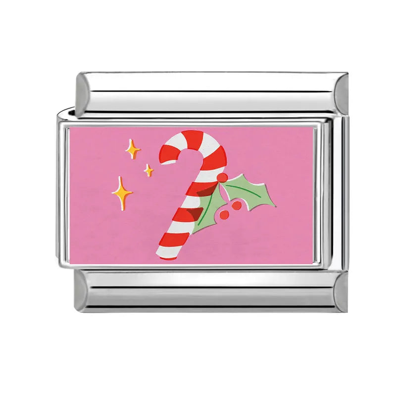 2025 Original Pink Christmas Tree Snowman Xmas Elk Wreath Sock Santa Claus Italian Charm Fit9mm Stainless Steel Bracelet Jewelry Qme Style 9