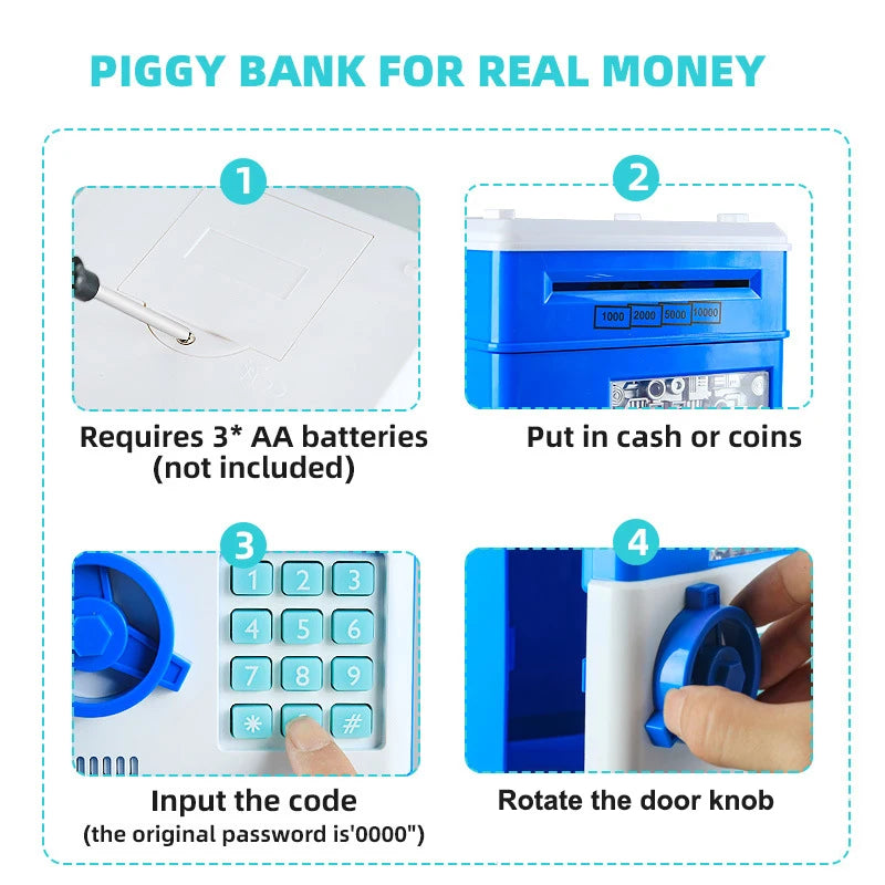 Piggy Bank Automatic Mini Safe Coins Cash Saving Money Box Password Counter Code Key Lock Coin Bank ATM Child Gift Qme