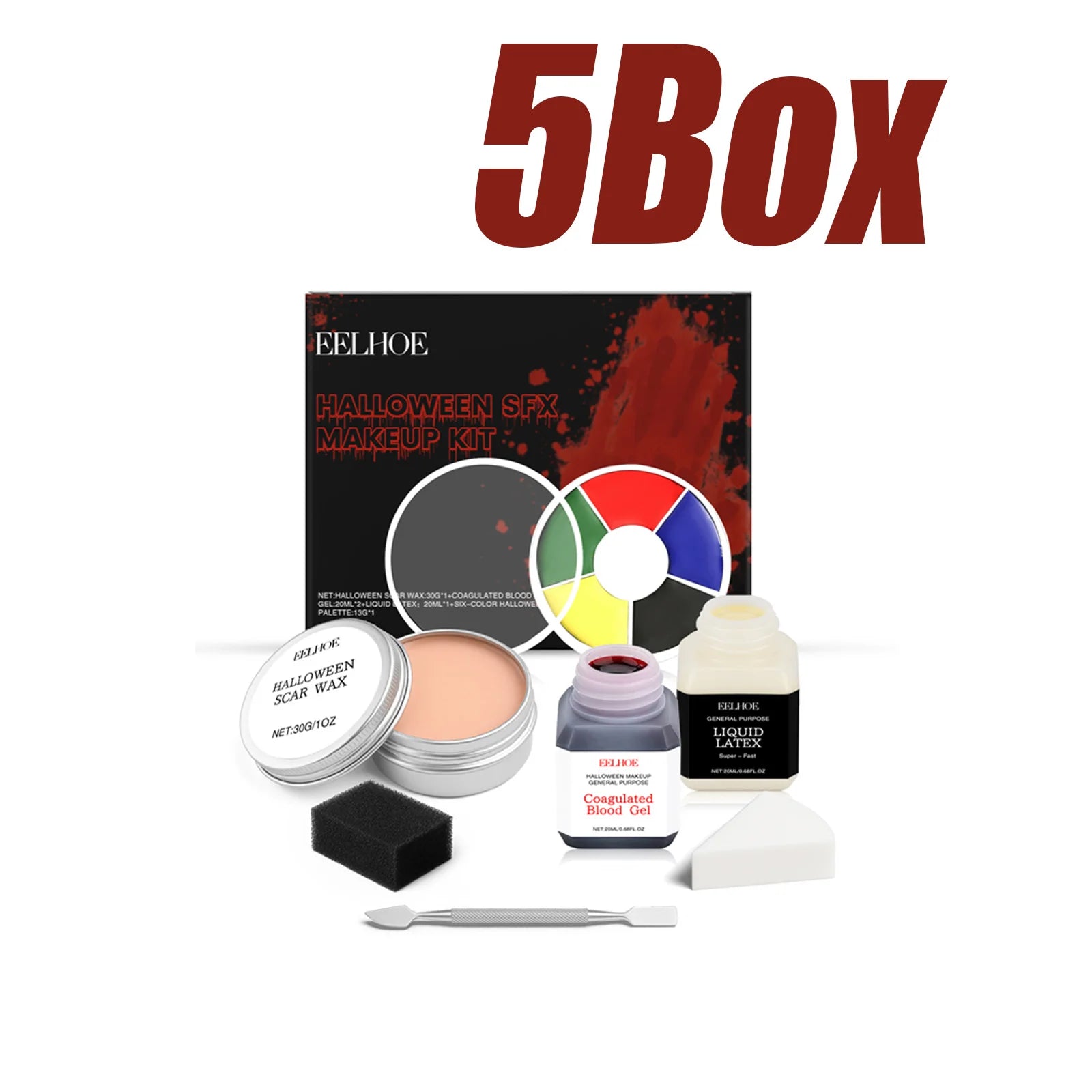 Halloween SFX Makeup Kit Scar Wax Coagulated Blood Gel Liquid Latex 6Color Palette Realistic Washable Special Effects Makeup Kit Qme 5Box