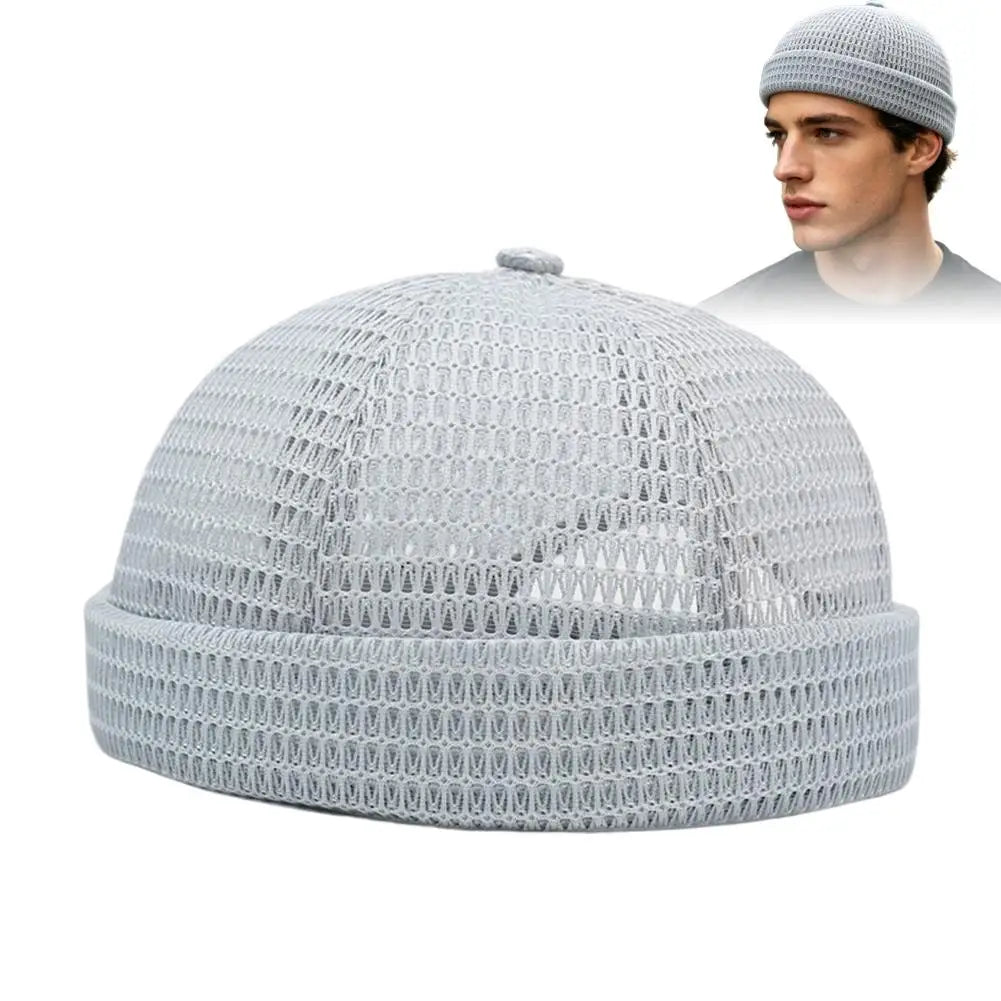 Mens Mesh Brimless Cap Outdoor Sport Summer Docker Beanie Hat Flip Qme Gray