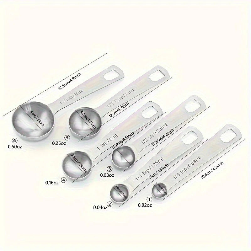 Premium Heavy-Duty Stainless Steel Measuring Spoon and Cup Set with Metric and Imperial Markings, 6pcs Kit, Perfect for Gifting Qme
