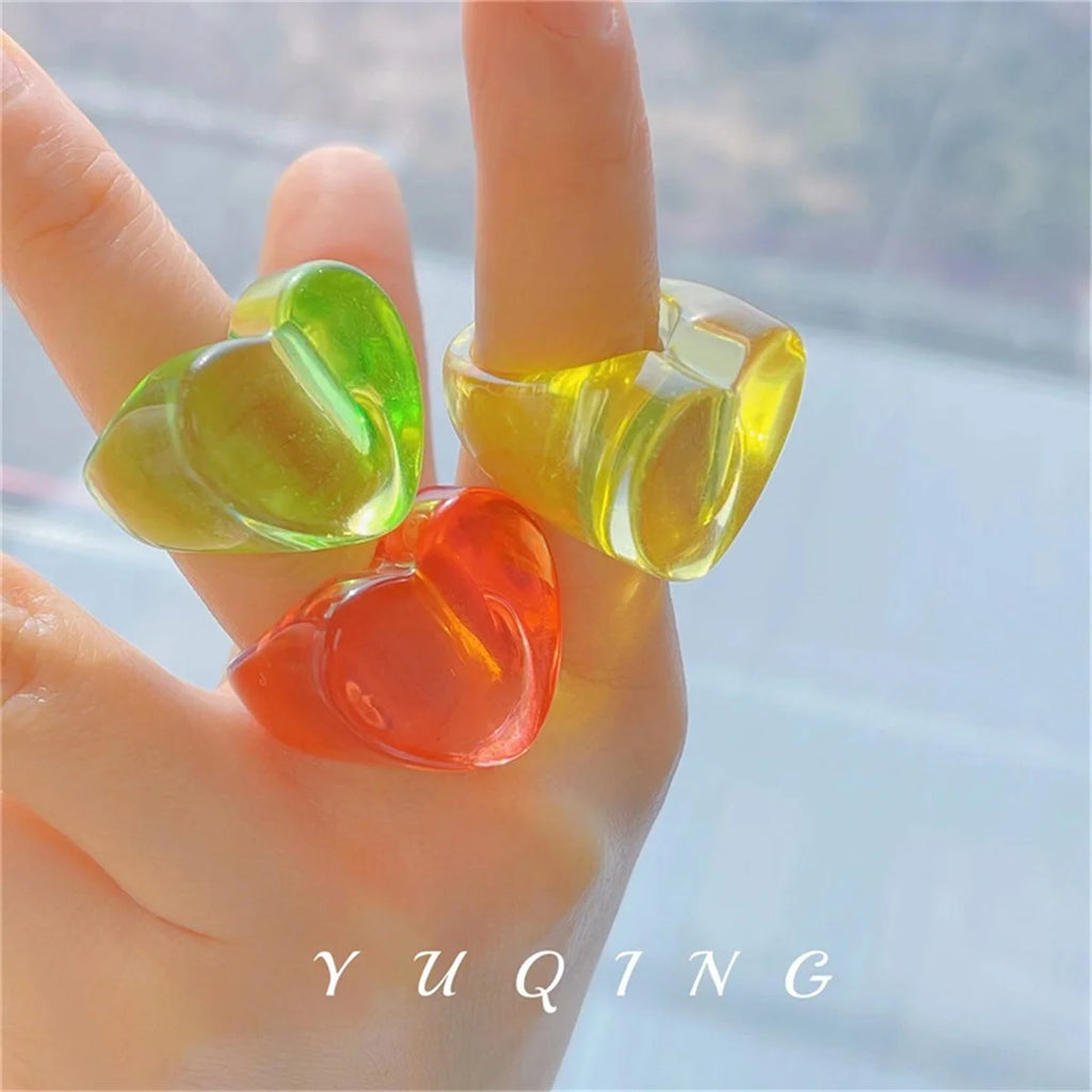 Y2k Handmade Colored Acrylic Resin Inlaid Gemstones Personality Lovely Pope Rings For Women Girls Party Jewelry Hip Hop Rings Qme