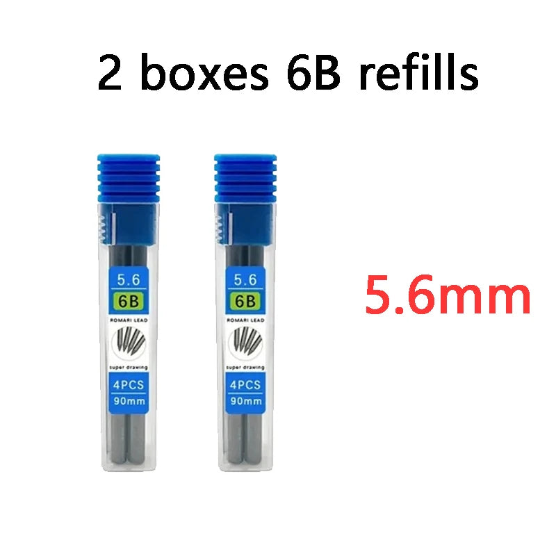 4Pcs/Box 5.6mm 2B/4B/6B/8B Solid Mechanical Pencil Replaceable Lead, Mechanical Pencil Lead Marking Architectural Accessory Qme 2 box 6B black