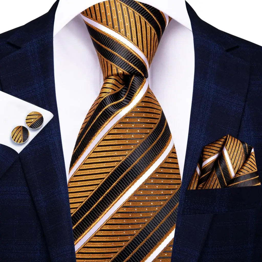 Hi-tie Striped Black White Silk Elegant Tie Men Groom Wedding Necktie