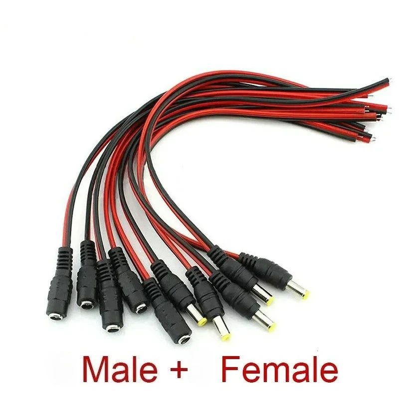50pcs Male Female Plug 12V DC Power Pigtail Cable Jack for CCTV Camera Connector Tail Extension DC Wire Adapter 5.5 X 2.1mm Qme 50pcs 25Male 25Female