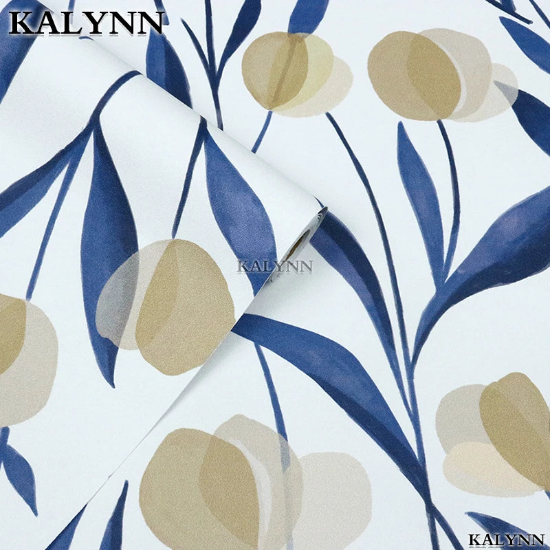 Floral Peel Stick Wallpaper Boho Bathroom White Navy Tan Wall Paper Qme