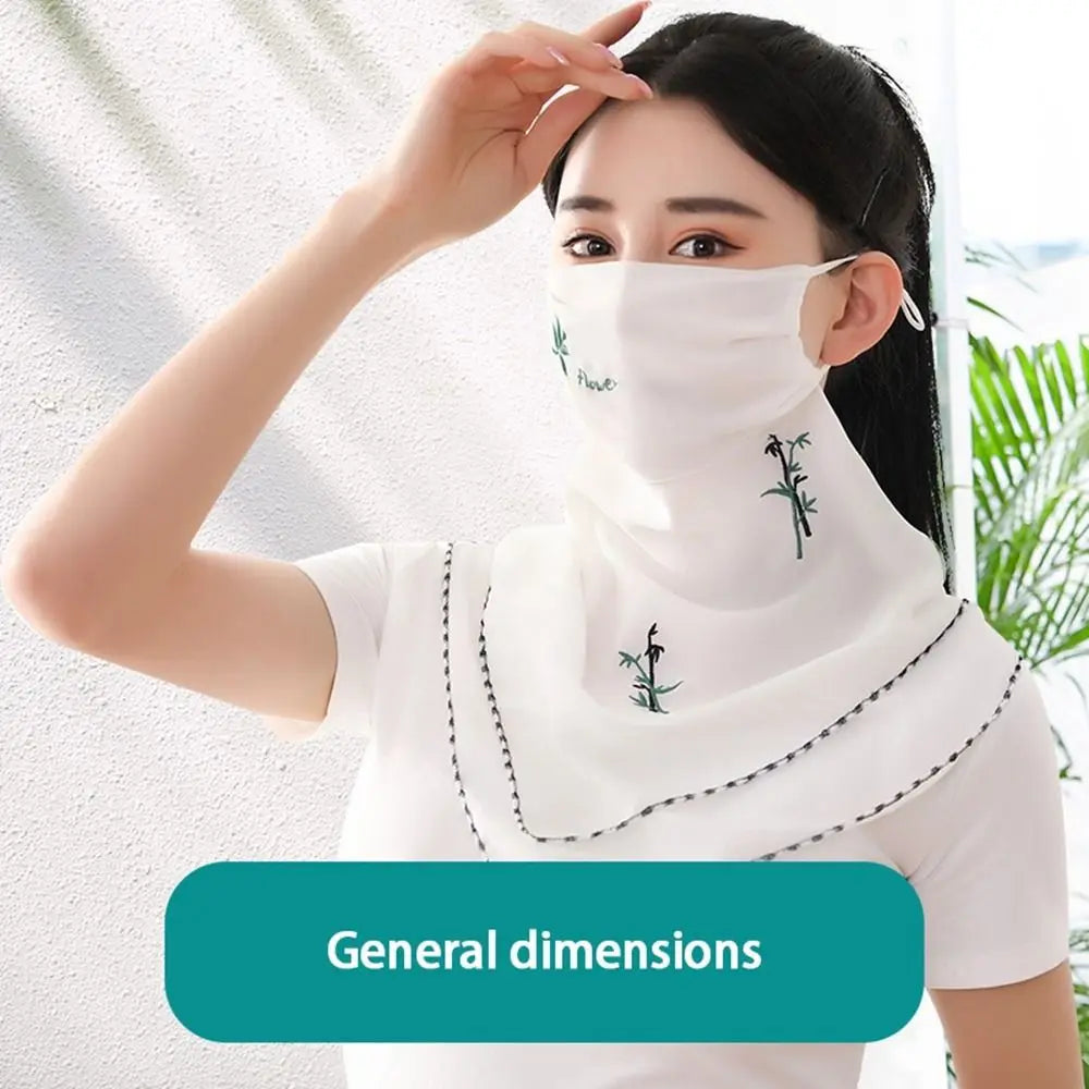 Neck Scarf Embroidered Scarf Sun UV Protection Unisex Hiking Fishing Ice Silk Mask Triangular Scarf Face Cover Sunscreen Veil Qme