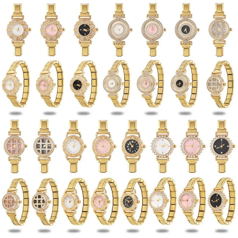 New High Quality Italian Charm Shiny Round Elastic Watch Fit 9mm Width Bracelets Bangle for Party Birthday Daily DIY Making Gift Qme