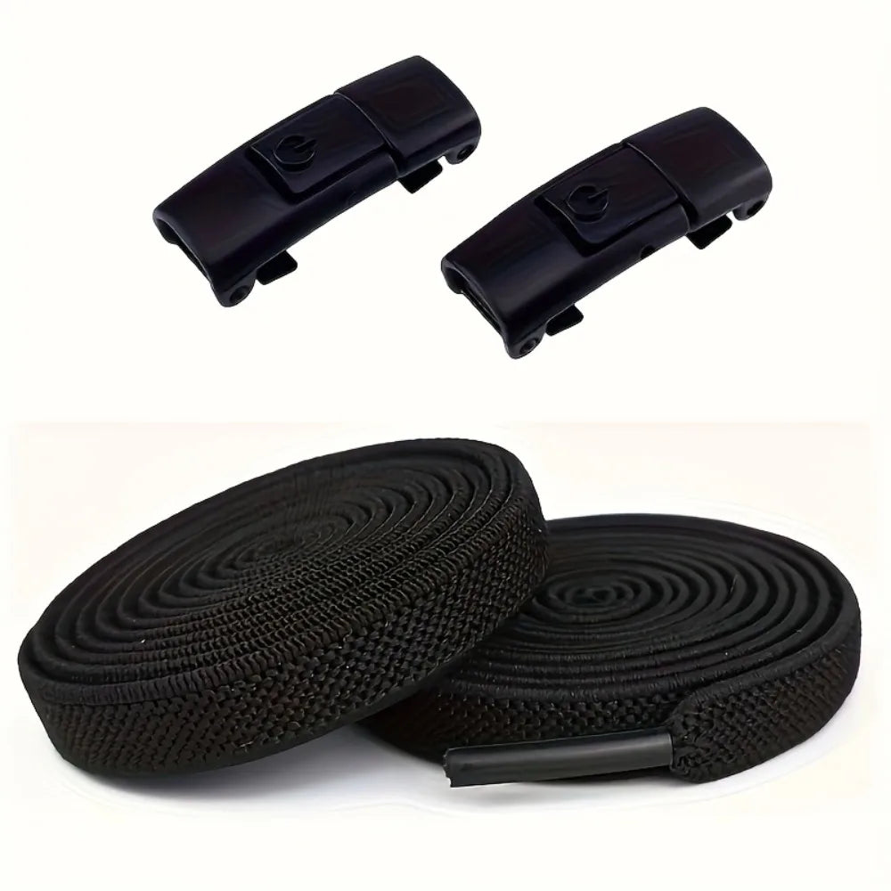 Lazy No-Tie Elastic Flat Shoelaces,Quick Press Metal Lock Buckles,Easy Install Shoelace Replacement For Children Elders Qme