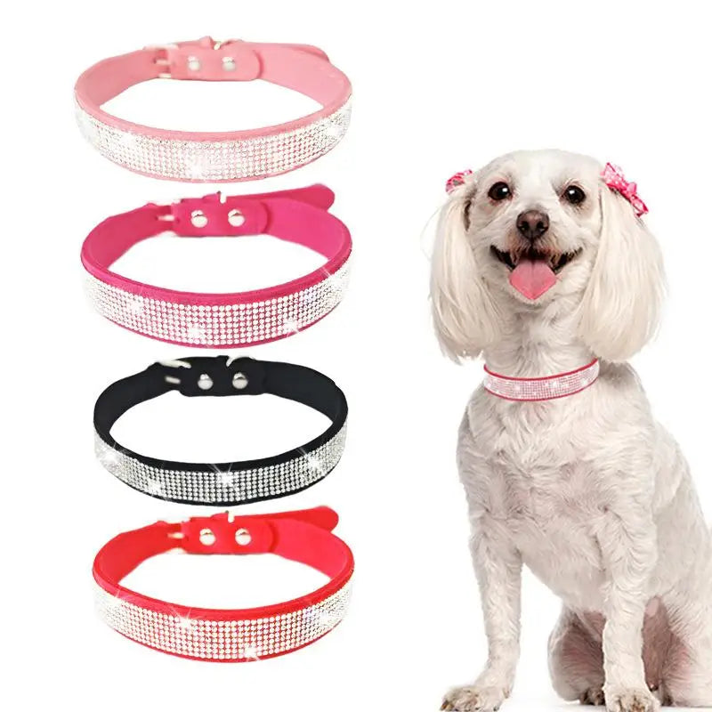 Crystal Dog Collar Comfortable Glitter Dog Collars Zinc Alloy Buckle Collar For Small Dogs Cats Qme