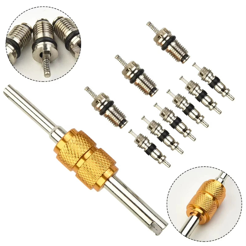 9Pcs R134a Automotive Air Conditioning Valve Core + 1Pcs Remover Tool For A/C System Mall/Big Air Conditioning Valve Core Tool Qme Default Title
