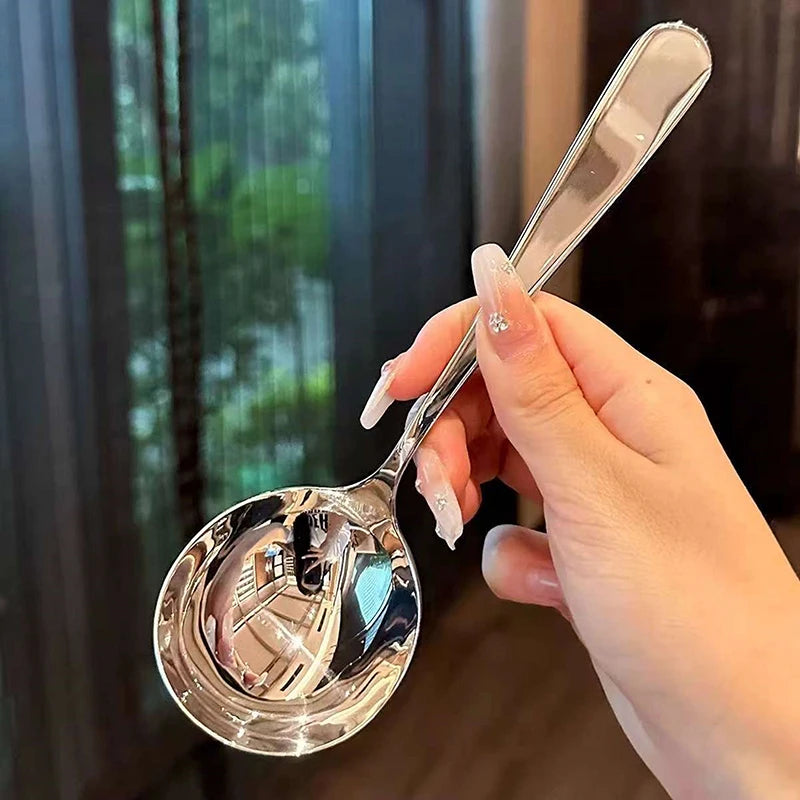 Stainless Steel Round Spoon Net Red Golden Dinner Long Handle Qme