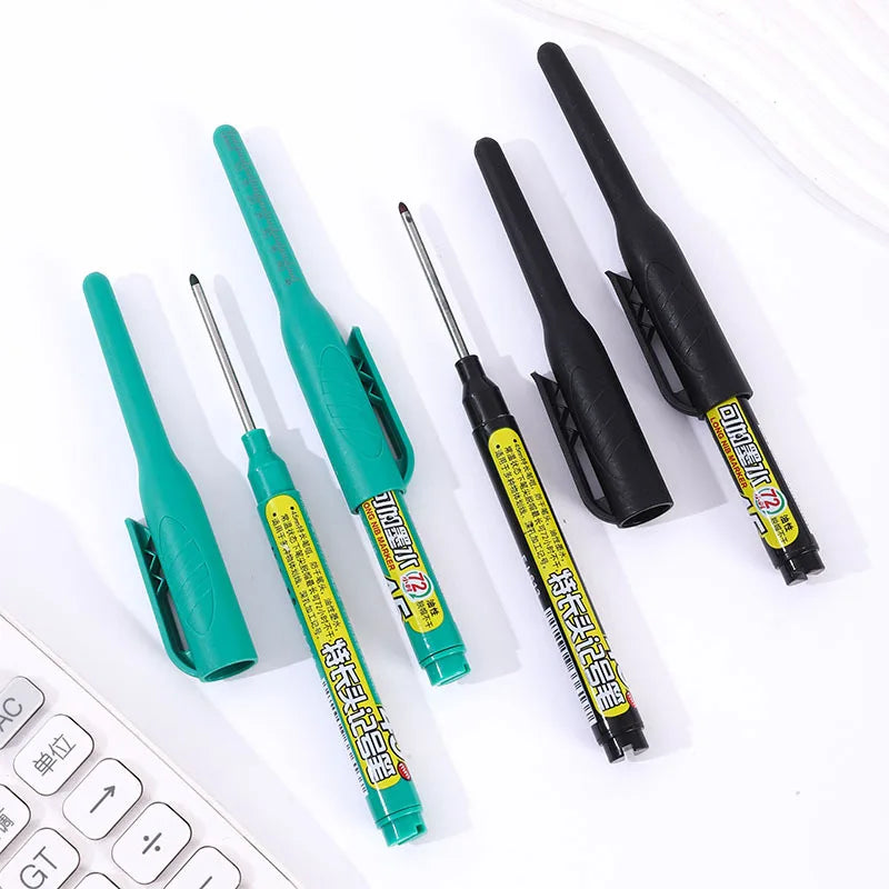 12Pcs Long Head Marker Pens, Special Oil-Based Woodworking Markers for Ceramics, 45MM Long Nib, Black/Blue/Red/Green Ink Qme