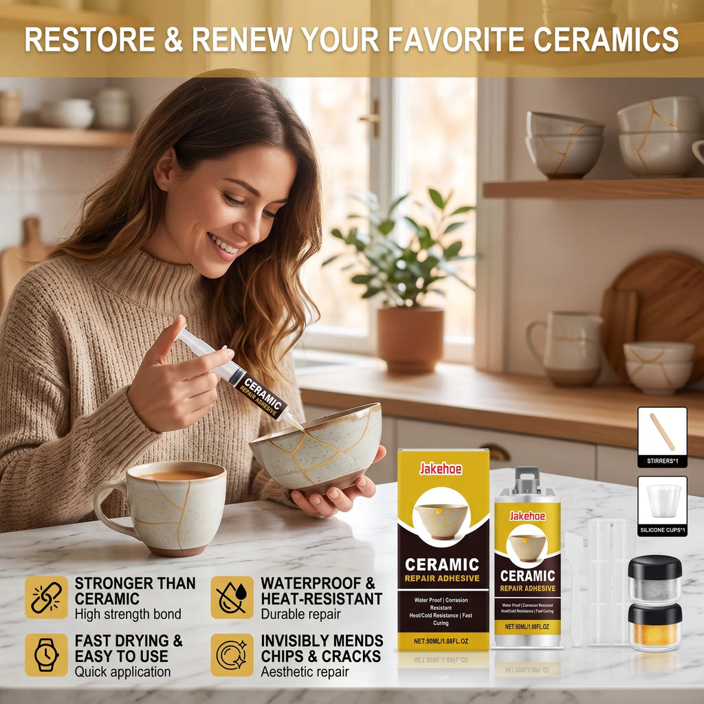 Ceramic Repair Adhesive Kit Repair Ceramic Glass Beautify Cracks Heat & Cold Resistant Fast Curing Waterproof Crack Repair Glue Qme