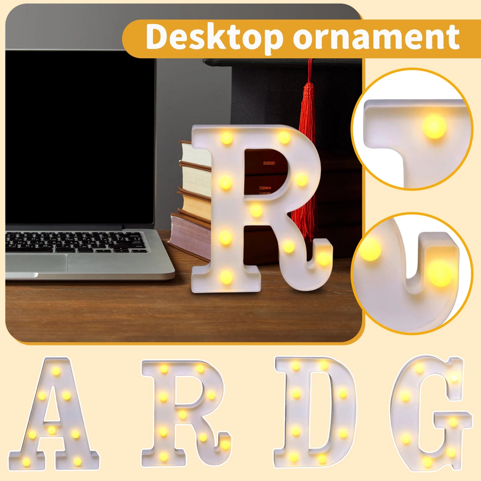 2026 Graduate 22cm LED Luminated Digital Letter Signboard Desktop Ornament Party New Year DIY Light Scene Decorative Props Qme 4pcs One Size