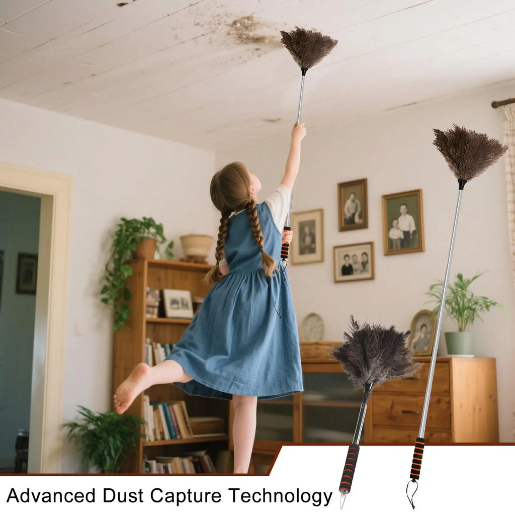 Duster Extendable 61 Inch Soft Dusting Mop Long Anti-Static Feathers Duster For Ceiling Window Vent Baseboard Pet Hair Removal Qme
