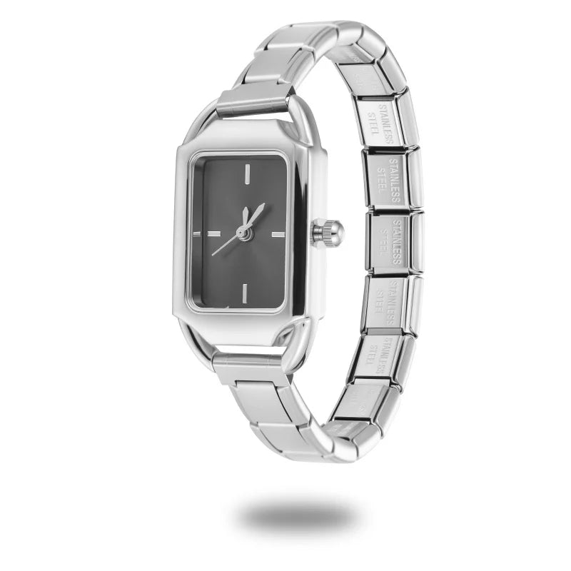 Women Men's DIY 9mm Width Italian Charm Golden Stainless Steel Square Zircon Watch Bracelet Head Unique Bangles Gift Wholesale Qme Style 32