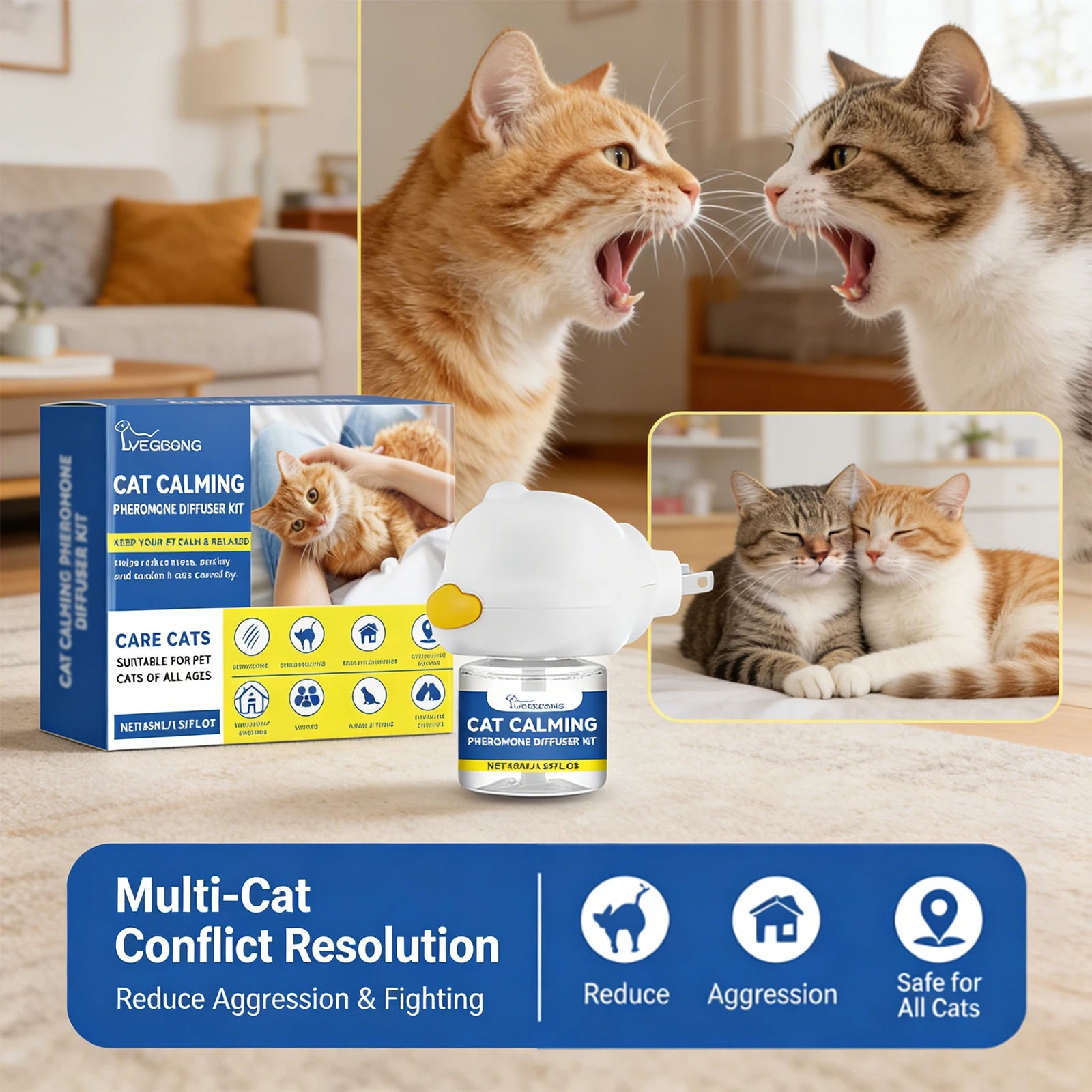 Cat Calming Pheromone Diffuser Kit Effectively Relieve Anxiety Help Pets Relaxing Long-Lasting Sedative Pet Cat Calming Solution Qme