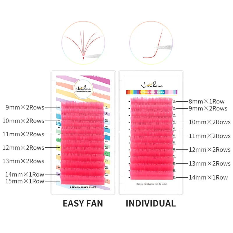 NATUHANA Colored Lashes Auto Fans Easy Fan Eyelash Extension L-shaped Qme