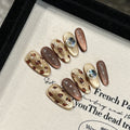 Handmade Press Nails Mid-oval Caramel Cat Eye Shiny Leopard Print Qme GJ-CDJ-ZB120-M
