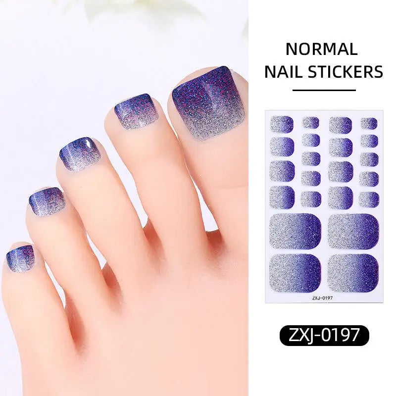 Toe Nail Stickers Full Wraps Gradient Glitter Toenail Polish Strips Qme L