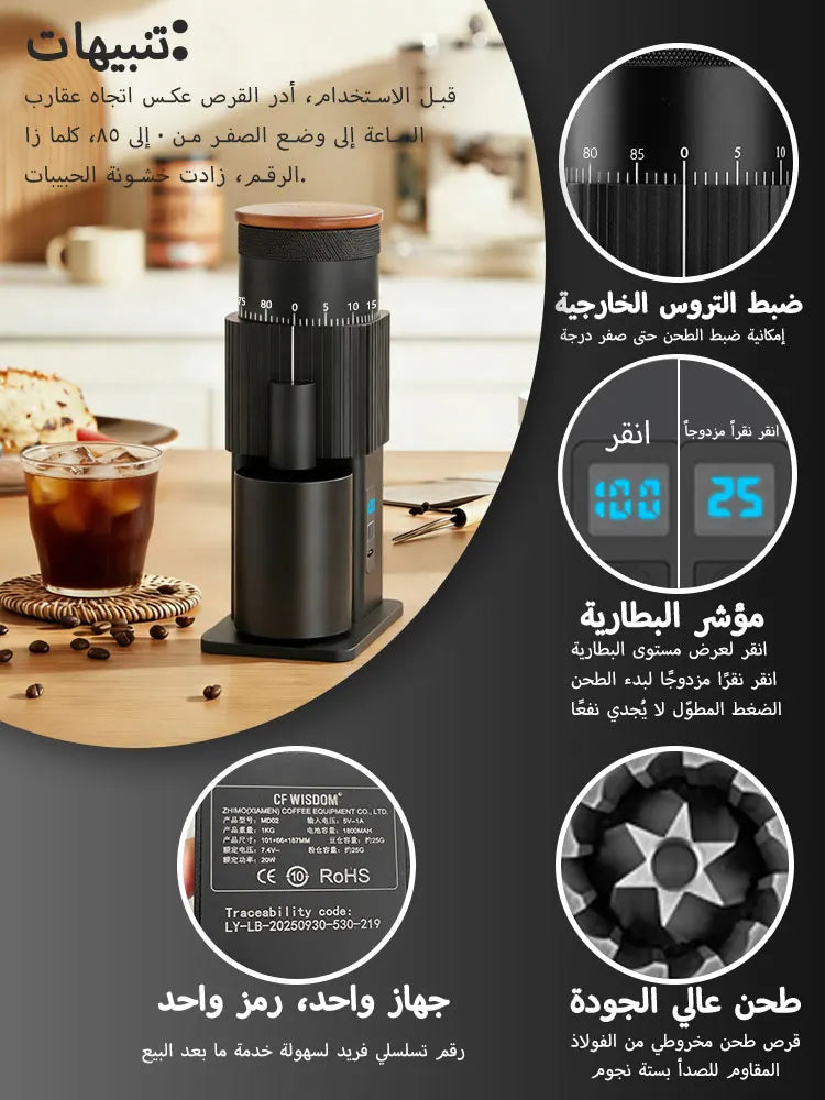 Portable Electric Coffee Grinder USB Rechargeable Bean Replaceable Qme