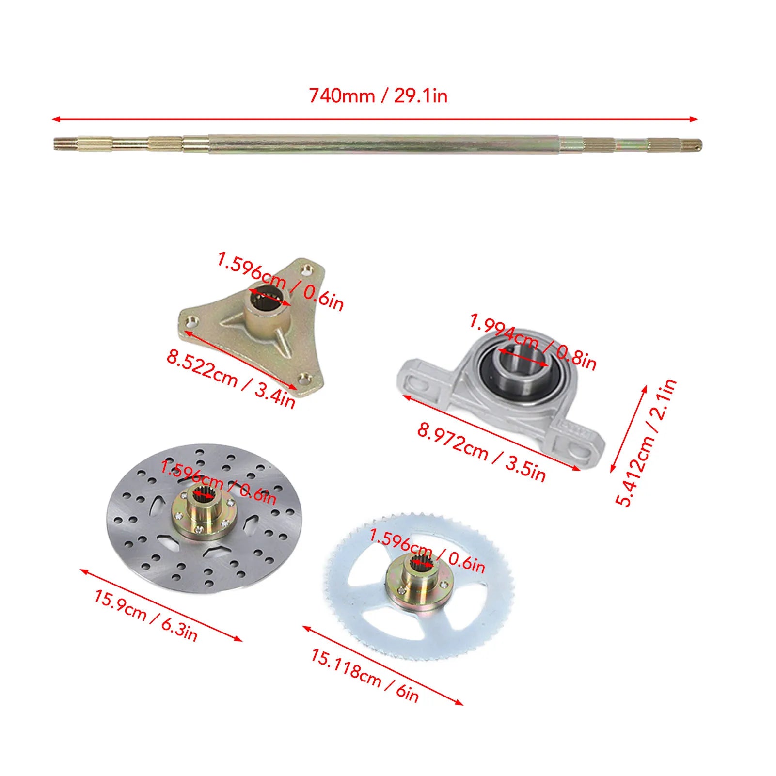 Brake Disc Caliper Assembly Construction Chain Sprockets Go Kart Rear Axle Assembly for 50cc 70cc 90cc ATV Quads Qme